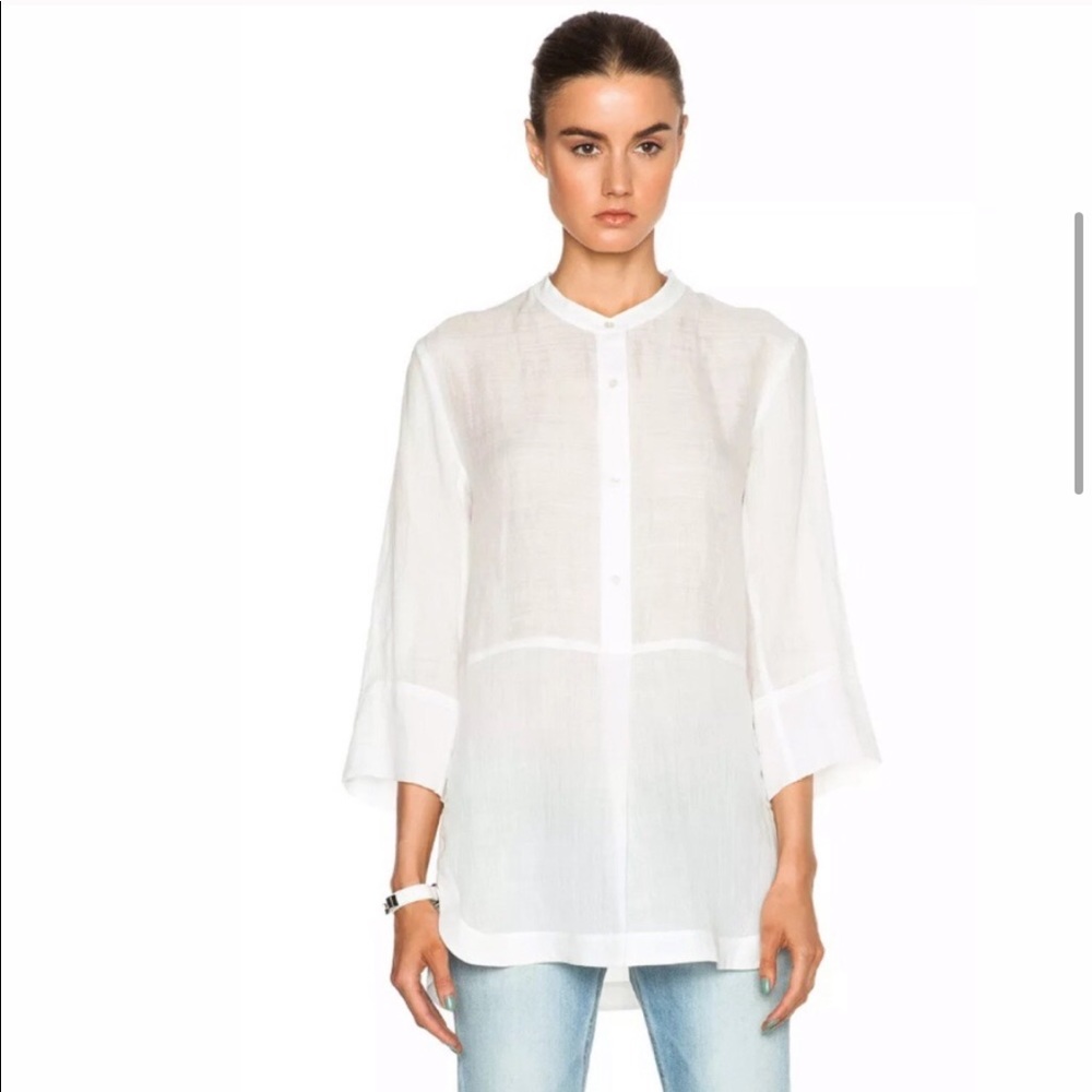 VINCE Collarless Ramie-Voile White Tunic